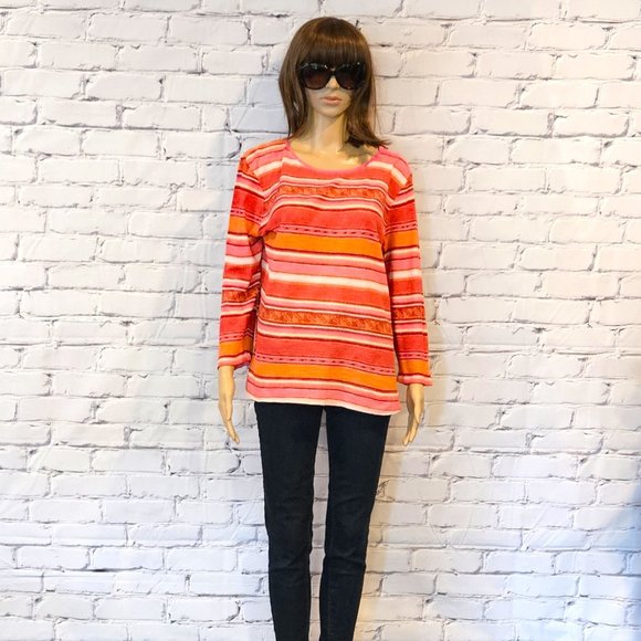 LAUREN by RALPH LAUREN, Pink and orange striped pullover sweater, size: XL - Picture 5 of 12